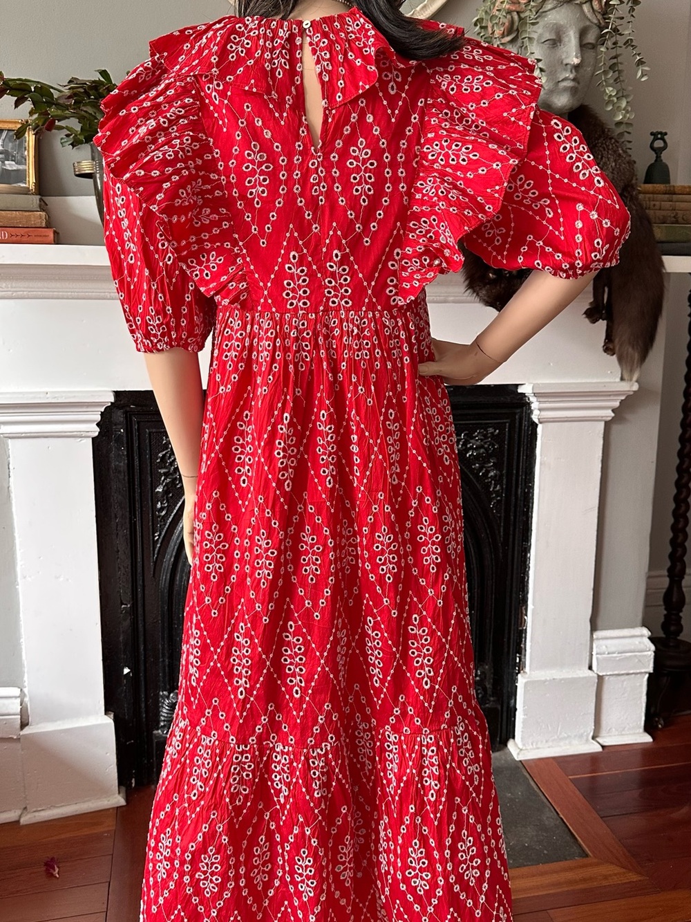 Zara Red Patterned Ruffled Midi Dress - Picture 5 of 7